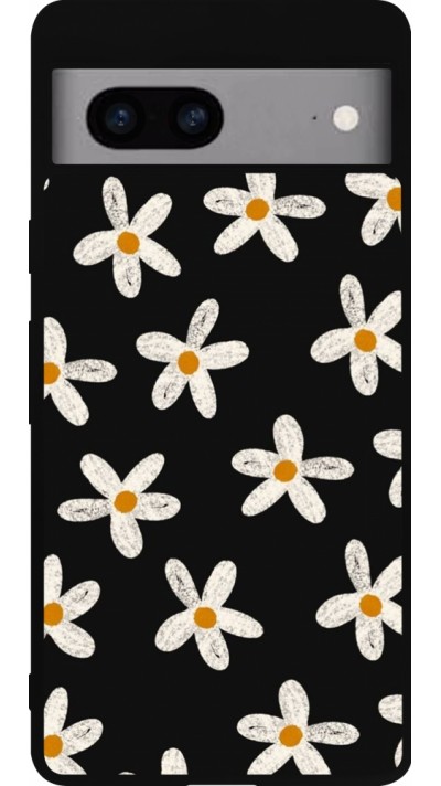 Google Pixel 7a Case Hülle - Silikon schwarz Easter 2024 white on black flower