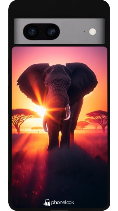 Google Pixel 7a Case Hülle - Silikon schwarz Elefant Sonnenaufgang Schönheit