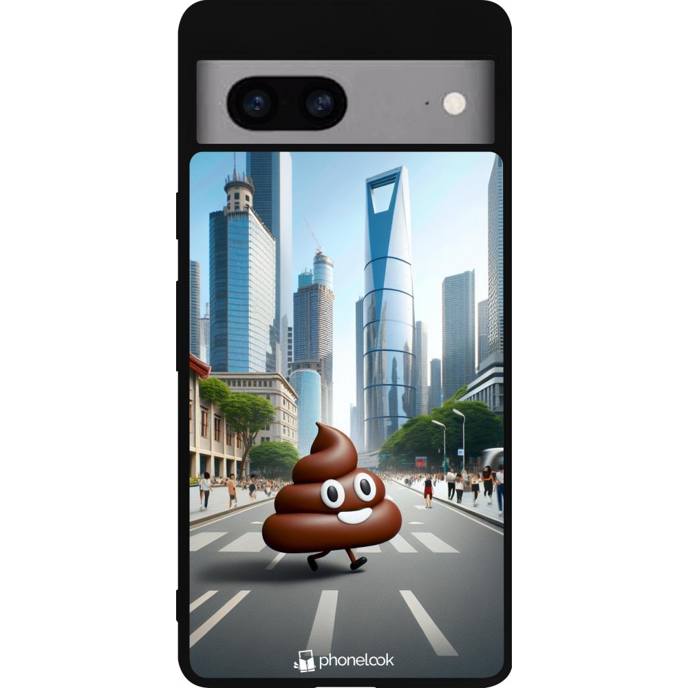 Google Pixel 7a Case Hülle - Silikon schwarz Kackhaufen Emoji Spaziergang