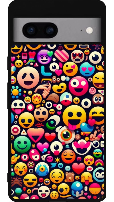 Google Pixel 7a Case Hülle - Silikon schwarz Emoji Mix Farbe