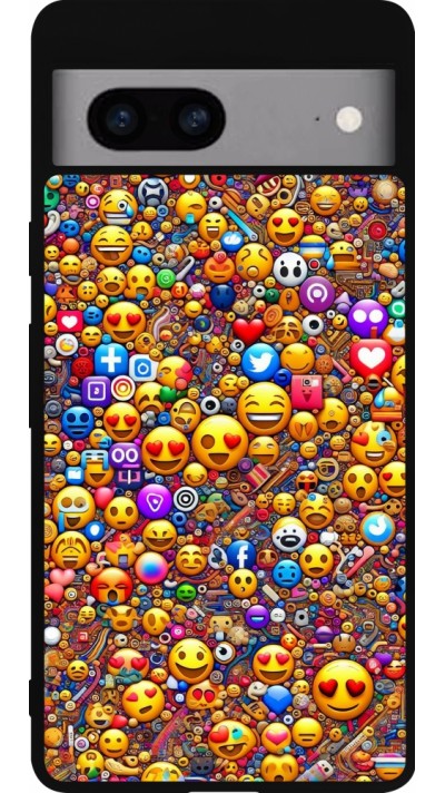 Google Pixel 7a Case Hülle - Silikon schwarz Emoji gemischt