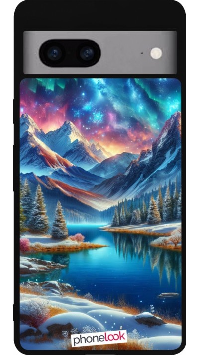 Google Pixel 7a Case Hülle - Silikon schwarz Fantasiebergsee Himmel Sterne