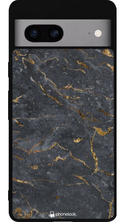 Google Pixel 7a Case Hülle - Silikon schwarz Grey Gold Marble