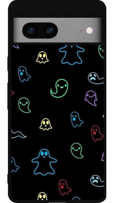 Google Pixel 7a Case Hülle - Silikon schwarz Halloween 2024 colorful ghosts