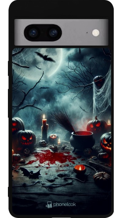 Google Pixel 7a Case Hülle - Silikon schwarz Halloween 2024 Dunkler Mond