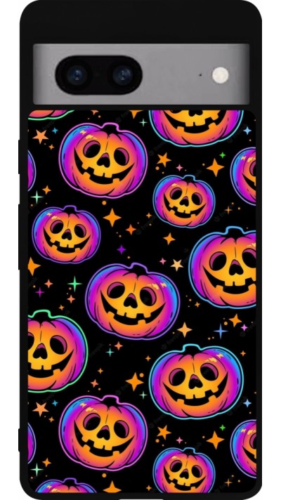 Google Pixel 7a Case Hülle - Silikon schwarz Halloween 2024 rainbow pumpkins