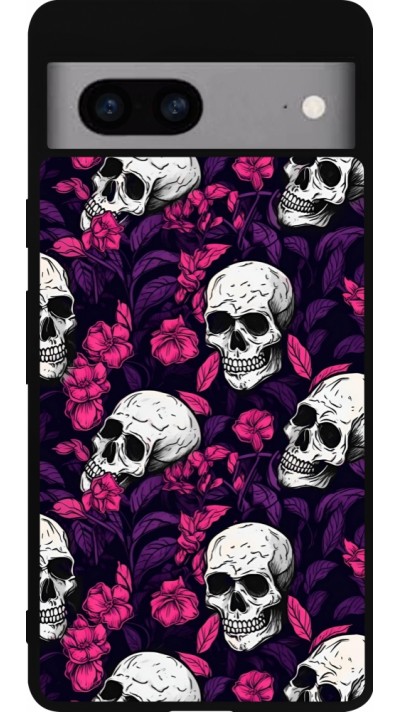 Google Pixel 7a Case Hülle - Silikon schwarz Halloween 2024 romantic skulls