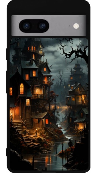 Google Pixel 7a Case Hülle - Silikon schwarz Halloween 2024 scary town