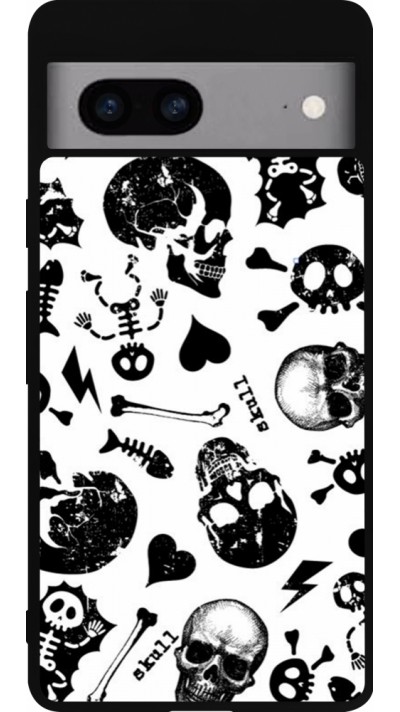 Google Pixel 7a Case Hülle - Silikon schwarz Halloween 2024 skeleton mix