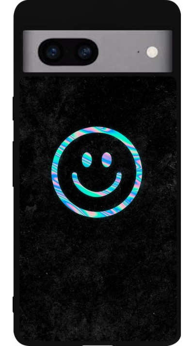 Google Pixel 7a Case Hülle - Silikon schwarz Happy smiley irisirt