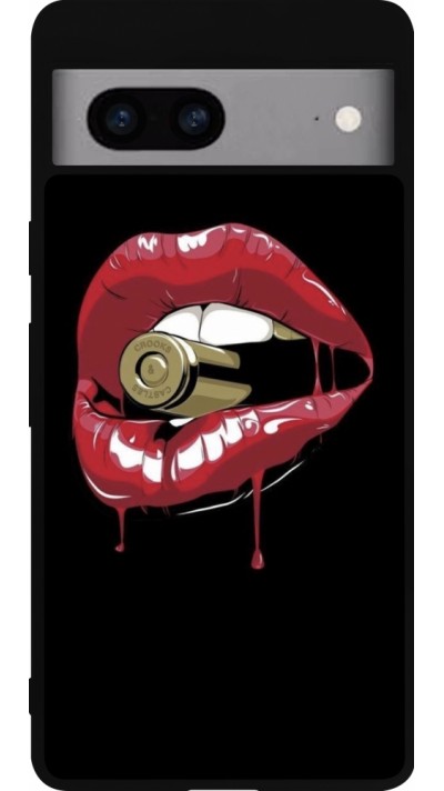 Google Pixel 7a Case Hülle - Silikon schwarz Lips bullet