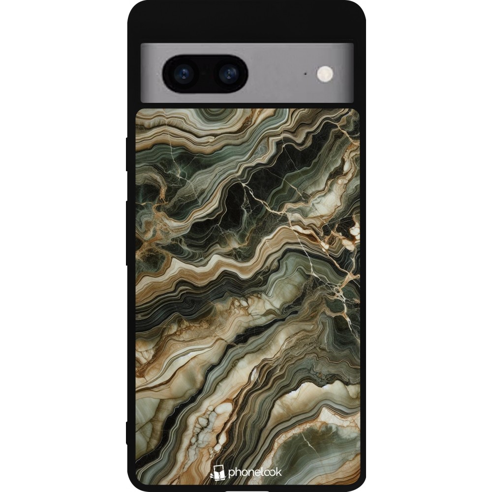 Google Pixel 7a Case Hülle - Silikon schwarz Oliv Marmor