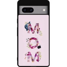 Coque Google Pixel 7a - Silicone rigide noir Mom 2024 girly mom