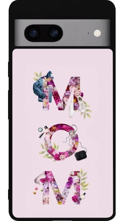 Coque Google Pixel 7a - Silicone rigide noir Mom 2024 girly mom