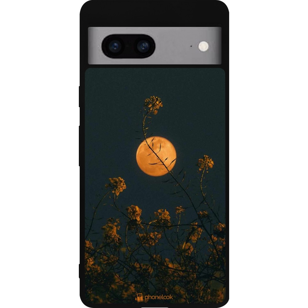 Coque Google Pixel 7a - Silicone rigide noir Moon Flowers