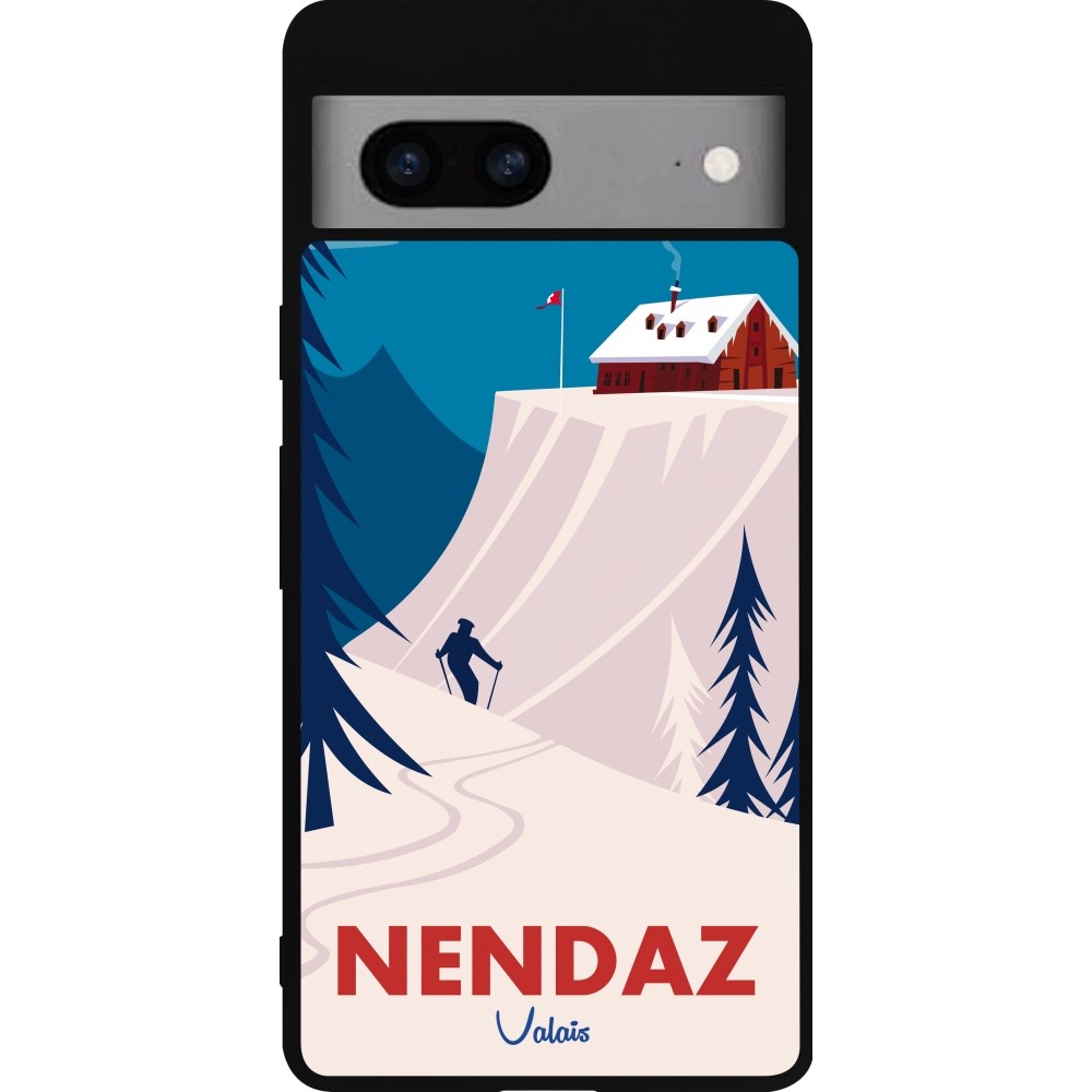 Coque Google Pixel 7a - Silicone rigide noir Nendaz Cabane Ski