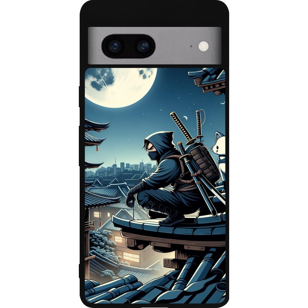 Google Pixel 7a Case Hülle - Silikon schwarz Ninja unter dem Mond