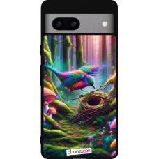 Coque Google Pixel 7a - Silicone rigide noir Oiseau Nid Forêt