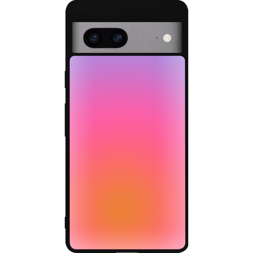 Coque Google Pixel 7a - Silicone rigide noir Orange Pink Blue Gradient