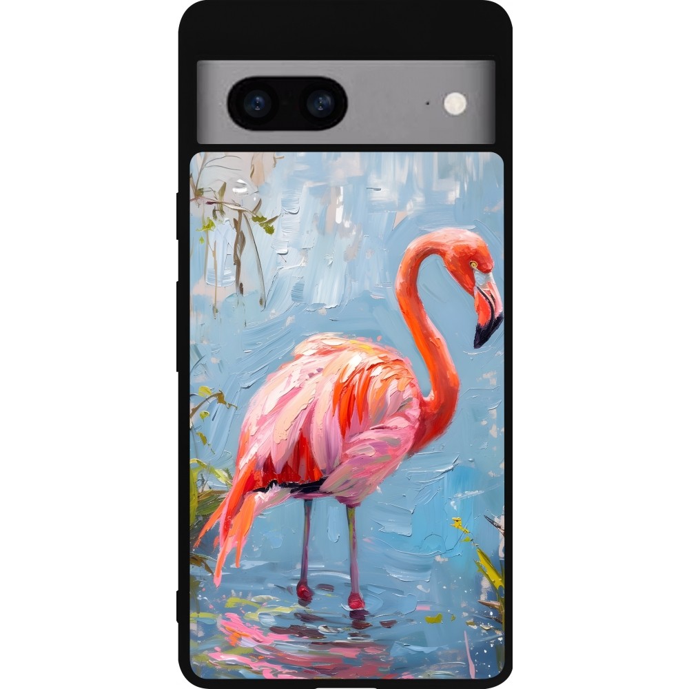 Coque Google Pixel 7a - Silicone rigide noir Paint Flamingo