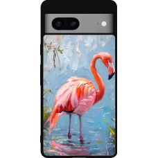 Coque Google Pixel 7a - Silicone rigide noir Paint Flamingo