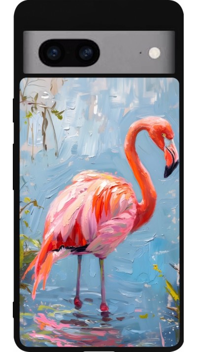 Coque Google Pixel 7a - Silicone rigide noir Paint Flamingo