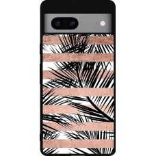 Coque Google Pixel 7a - Silicone rigide noir Palm trees gold stripes