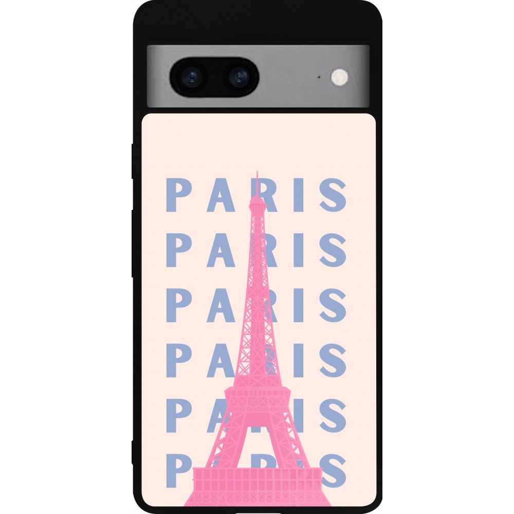 Coque Google Pixel 7a - Silicone rigide noir Paris Pink Print