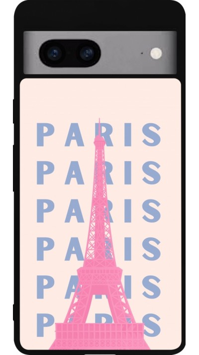 Coque Google Pixel 7a - Silicone rigide noir Paris Pink Print