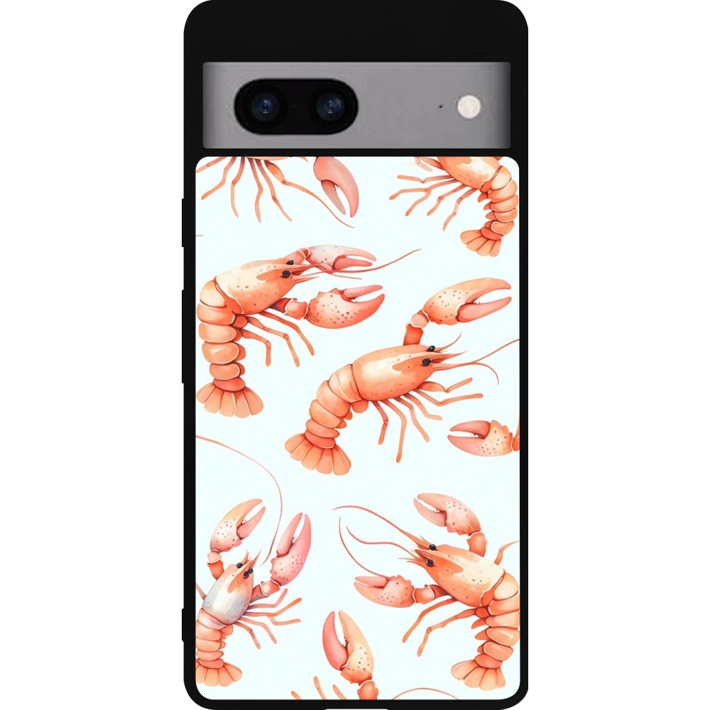 Coque Google Pixel 7a - Silicone rigide noir Pattern de homards pastels