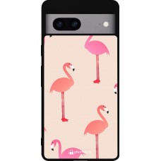 Coque Google Pixel 7a - Silicone rigide noir Pink Flamingos Pattern