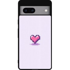 Coque Google Pixel 7a - Silicone rigide noir Pixel Coeur Violet Clair