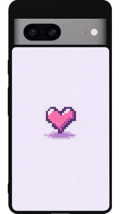 Coque Google Pixel 7a - Silicone rigide noir Pixel Coeur Violet Clair