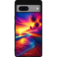 Google Pixel 7a Case Hülle - Silikon schwarz Strand Sonnenuntergang auffällig