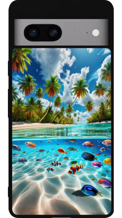 Coque Google Pixel 7a - Silicone rigide noir Plage Paradis