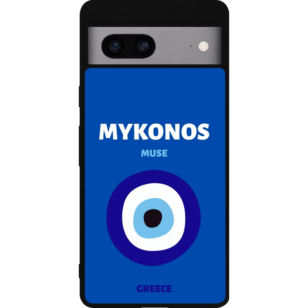 Coque Google Pixel 7a - Silicone rigide noir Pop Summer Destination Mykonos