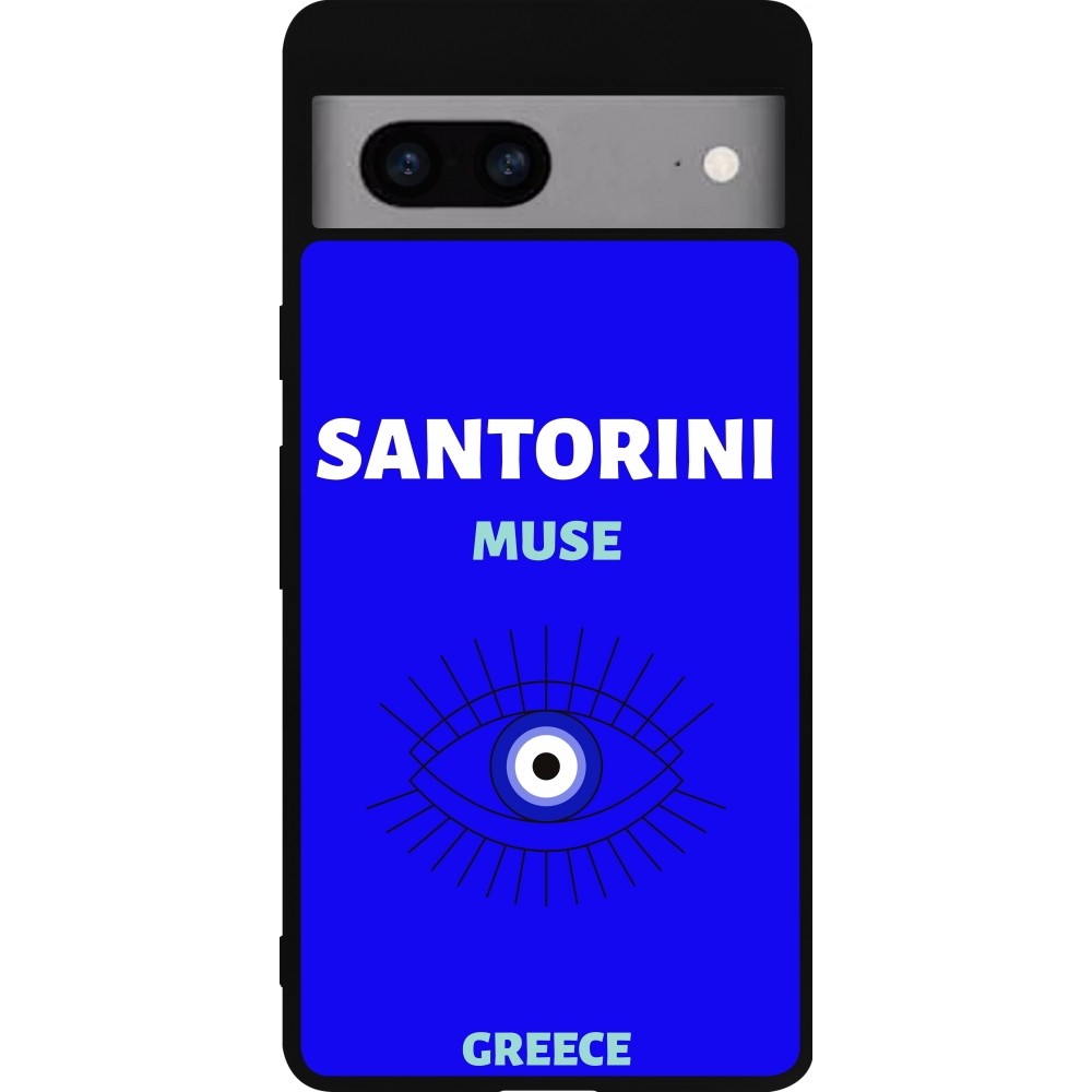 Coque Google Pixel 7a - Silicone rigide noir Pop Summer Destination Santorini