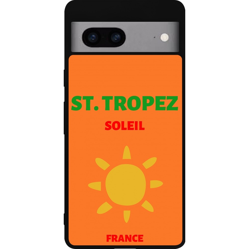 Coque Google Pixel 7a - Silicone rigide noir Pop Summer Destination St-Tropez