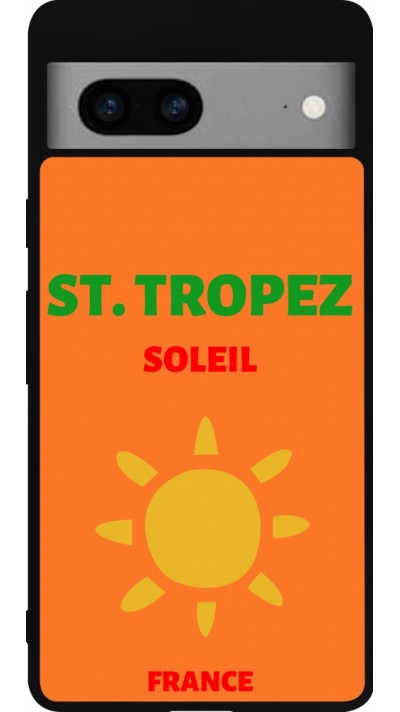 Coque Google Pixel 7a - Silicone rigide noir Pop Summer Destination St-Tropez