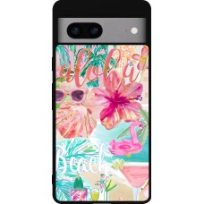 Coque Google Pixel 7a - Silicone rigide noir Preppy Collage Aloha