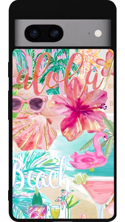 Google Pixel 7a Case Hülle - Silikon schwarz Preppy Collage Aloha