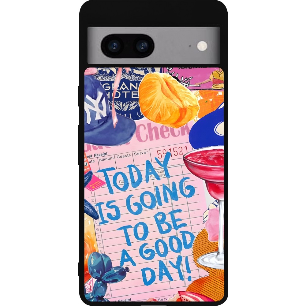 Coque Google Pixel 7a - Silicone rigide noir Preppy Today is Going to be a good day