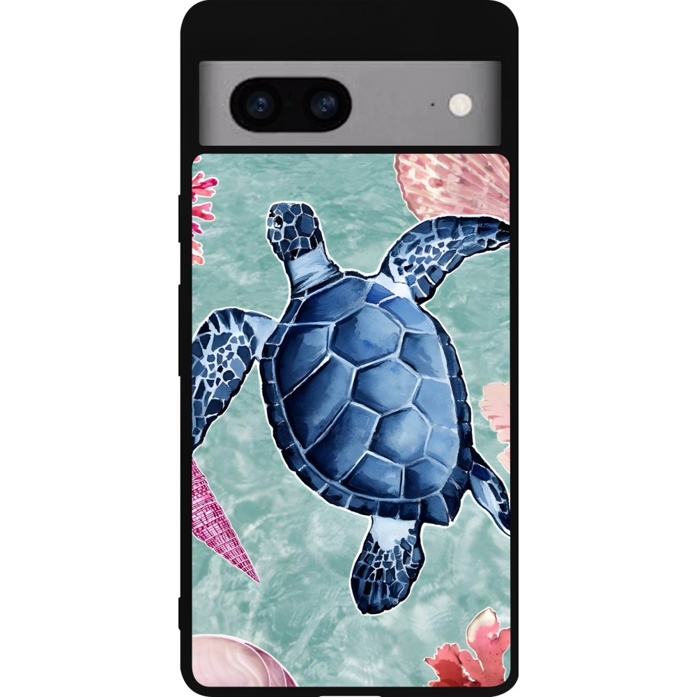 Coque Google Pixel 7a - Silicone rigide noir Preppy Turtle