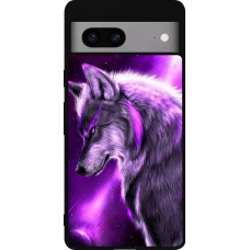 Coque Google Pixel 7a - Silicone rigide noir Purple Sky Wolf