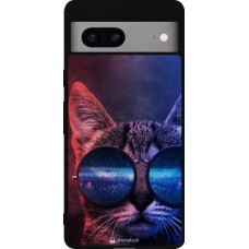 Coque Google Pixel 7a - Silicone rigide noir Red Blue Cat Glasses