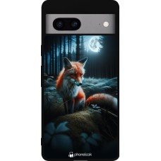 Coque Google Pixel 7a - Silicone rigide noir Renard lune forêt