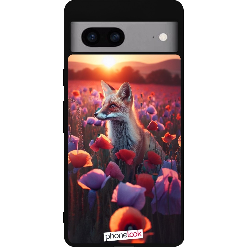 Coque Google Pixel 7a - Silicone rigide noir Renard pourpre au crépuscule