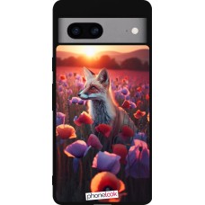 Coque Google Pixel 7a - Silicone rigide noir Renard pourpre au crépuscule