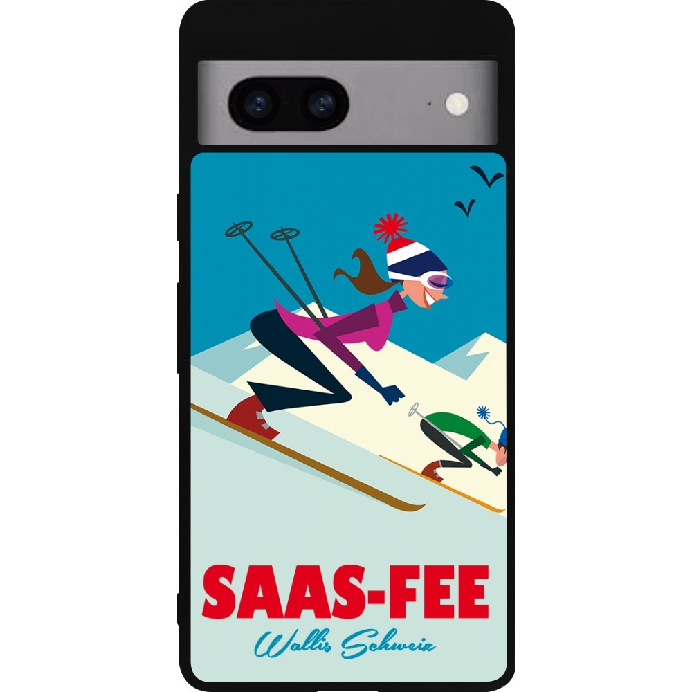 Coque Google Pixel 7a - Silicone rigide noir Saas-Fee Ski Downhill