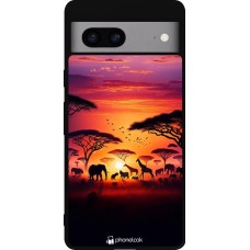 Coque Google Pixel 7a - Silicone rigide noir Safari sunset wildlife